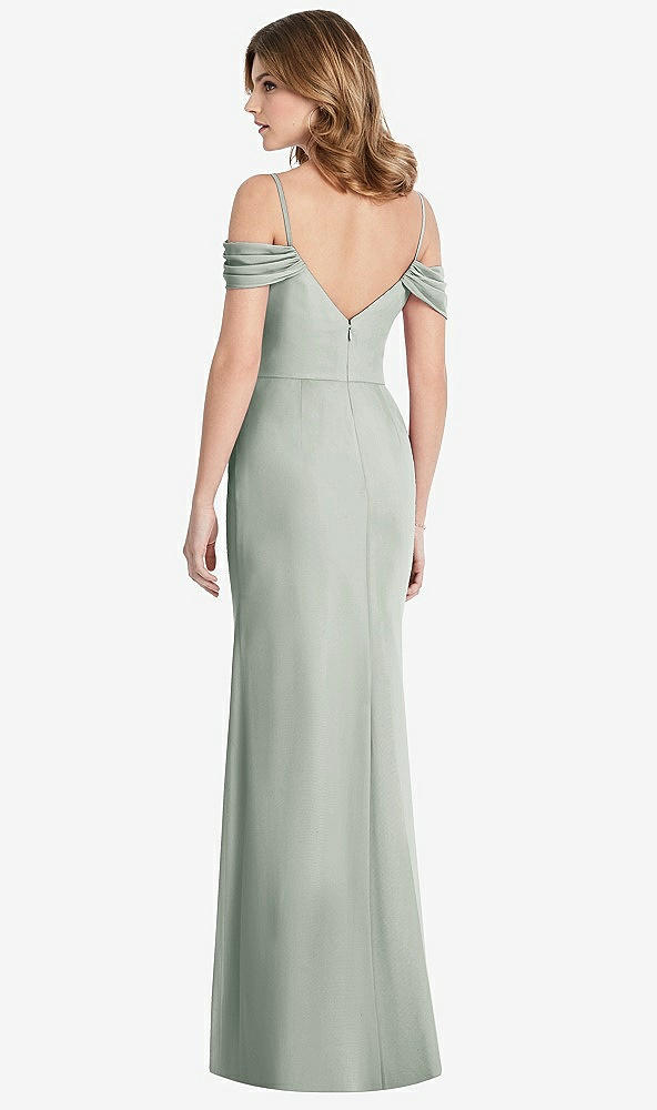 【STYLE: 1517】Off-the-Shoulder Chiffon Trumpet Gown with Front Slit【COLOR: Willow Green】