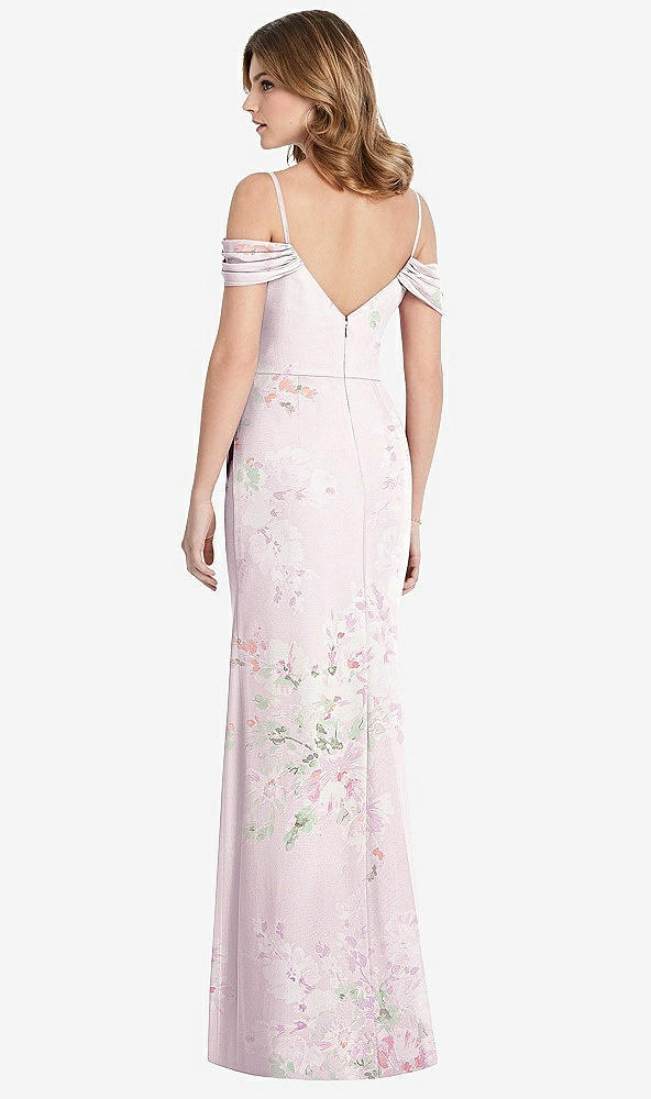 【STYLE: 1517】Off-the-Shoulder Chiffon Trumpet Gown with Front Slit【COLOR: Watercolor Print】