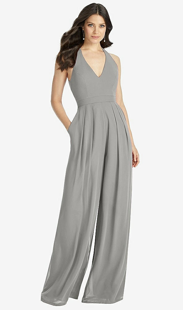 【STYLE: 3046】V-Neck Backless Pleated Front Jumpsuit【COLOR: Chelsea Gray】