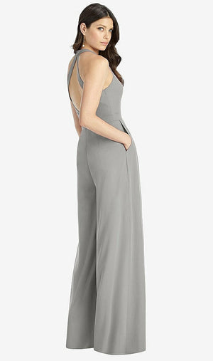 【STYLE: 3046】V-Neck Backless Pleated Front Jumpsuit【COLOR: Chelsea Gray】