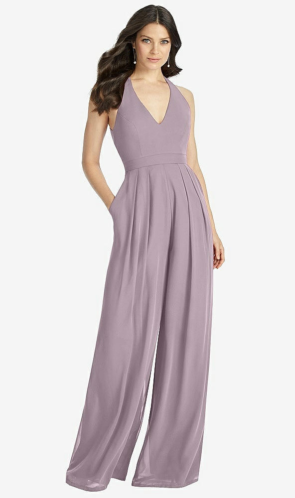 【STYLE: 3046】V-Neck Backless Pleated Front Jumpsuit【COLOR: Lilac Dusk】
