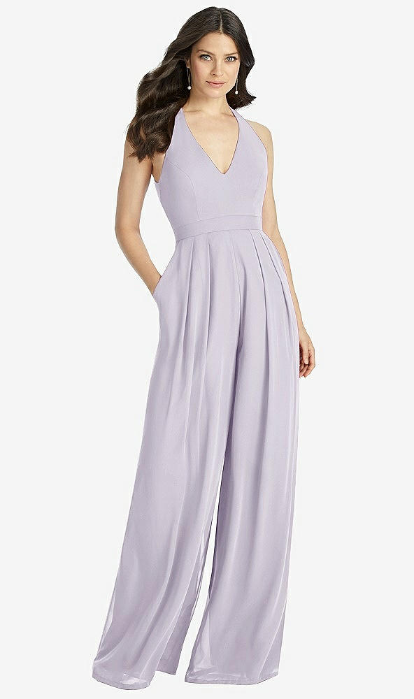 【STYLE: 3046】V-Neck Backless Pleated Front Jumpsuit【COLOR: Moondance】