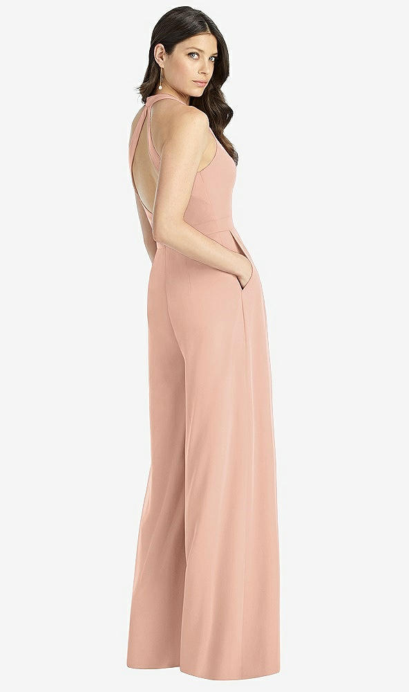 【NEW】【STYLE: 3046】Vネック バックレス プリーツ フロント ジャンプスーツ【COLOR: Pale Peach】【SIZE: 00-30W】