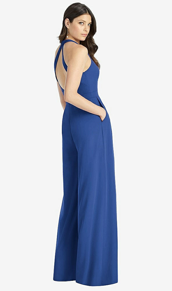 【STYLE: 3046】V-Neck Backless Pleated Front Jumpsuit【COLOR: Classic Blue】