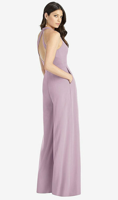 【STYLE: 3046】V-Neck Backless Pleated Front Jumpsuit【COLOR: Suede Rose】