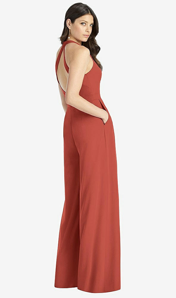 【STYLE: 3046】V-Neck Backless Pleated Front Jumpsuit【COLOR: Amber Sunset】