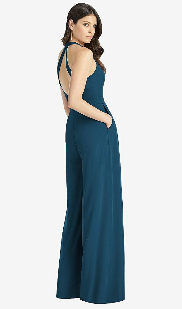 【STYLE: 3046】V-Neck Backless Pleated Front Jumpsuit【COLOR: Atlantic Blue】