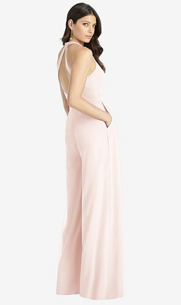 【STYLE: 3046】V-Neck Backless Pleated Front Jumpsuit【COLOR: Blush】