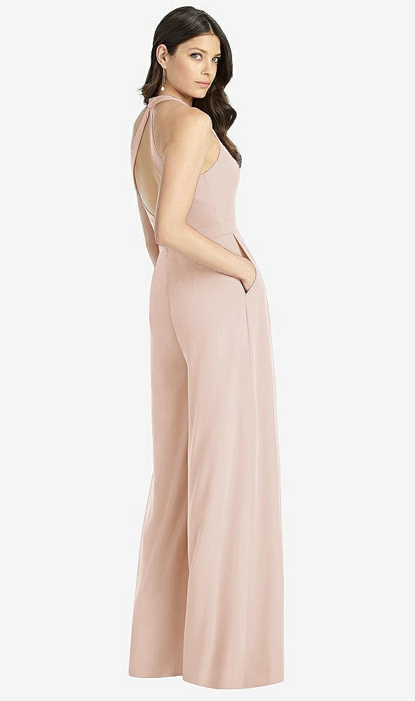 【STYLE: 3046】V-Neck Backless Pleated Front Jumpsuit【COLOR: Cameo】