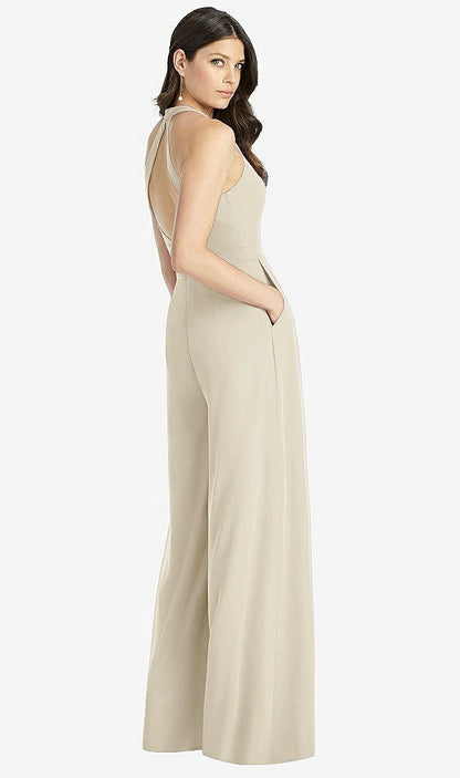 【STYLE: 3046】V-Neck Backless Pleated Front Jumpsuit【COLOR: Champagne】
