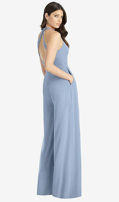 【STYLE: 3046】V-Neck Backless Pleated Front Jumpsuit【COLOR: Cloudy】