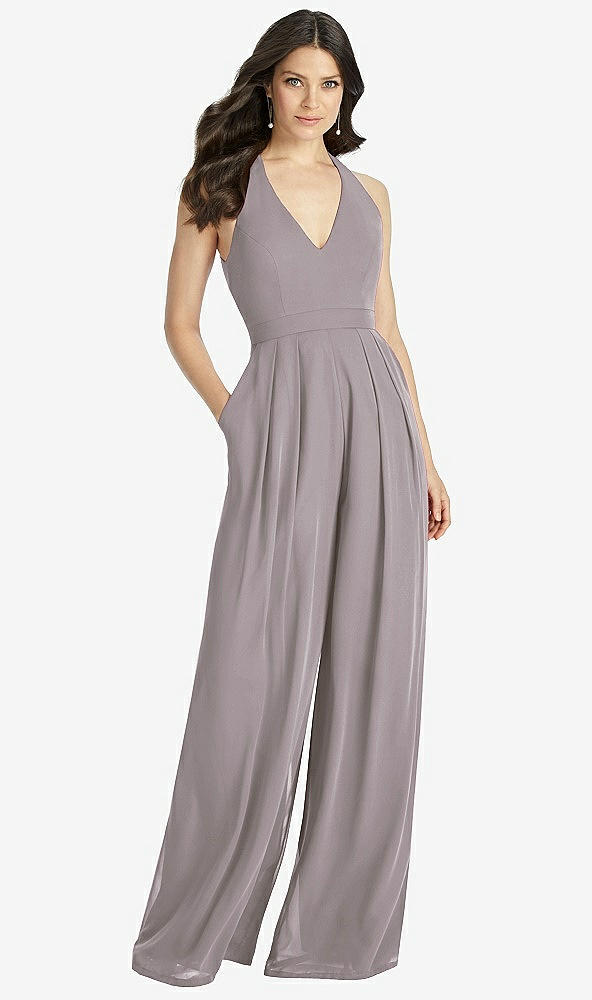 【NEW】【STYLE: 3046】Vネック バックレス プリーツ フロント ジャンプスーツ【COLOR: Cashmere Gray】【SIZE: 00-30W】