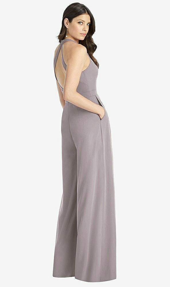 【STYLE: 3046】V-Neck Backless Pleated Front Jumpsuit【COLOR: Cashmere Gray】