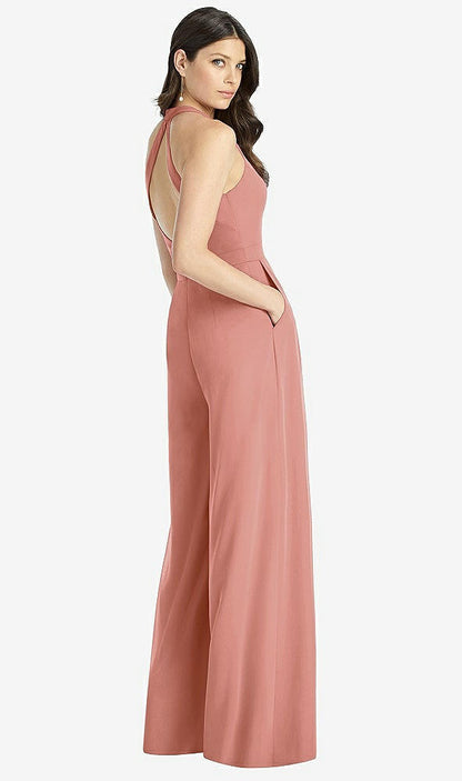 【STYLE: 3046】V-Neck Backless Pleated Front Jumpsuit【COLOR: Desert Rose】