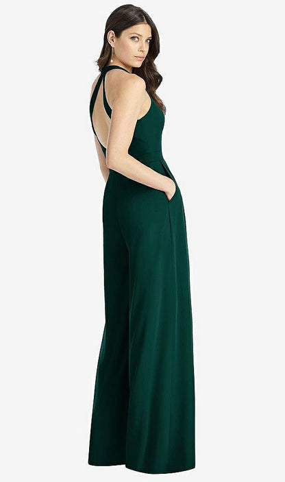 【STYLE: 3046】V-Neck Backless Pleated Front Jumpsuit【COLOR: Evergreen】