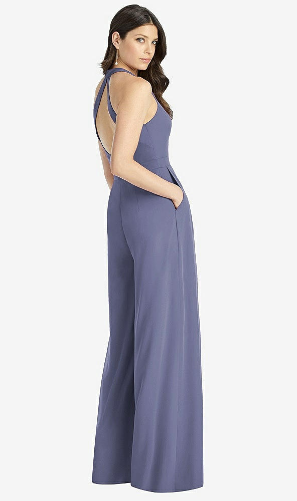 【STYLE: 3046】V-Neck Backless Pleated Front Jumpsuit【COLOR: French Blue】
