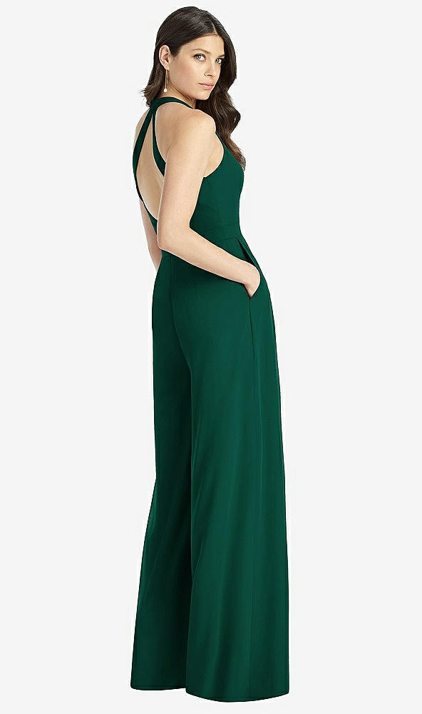 【STYLE: 3046】V-Neck Backless Pleated Front Jumpsuit【COLOR: Hunter Green】