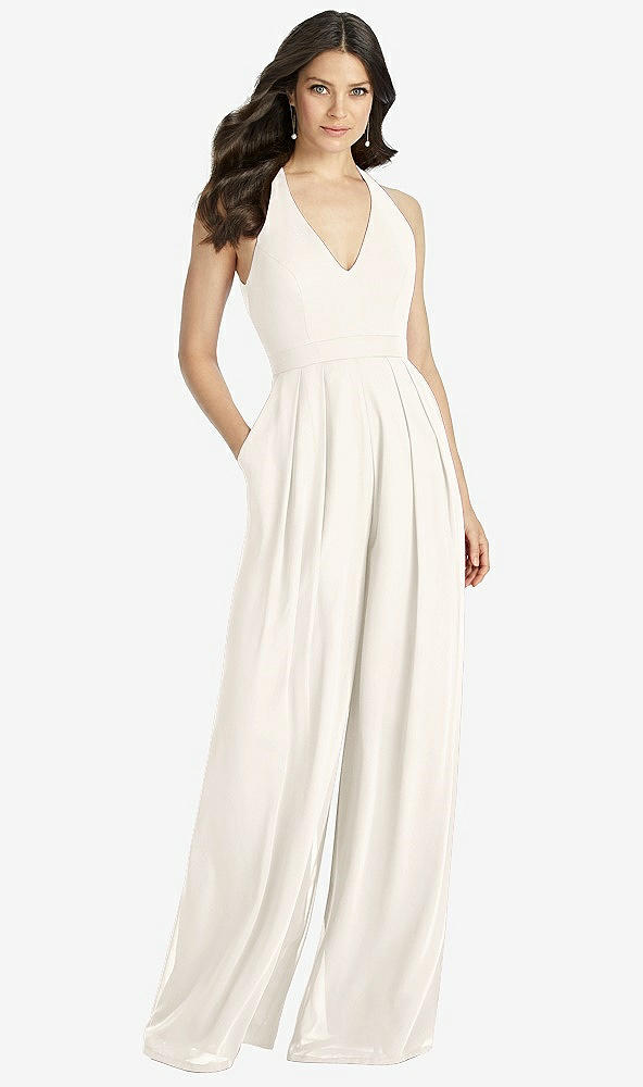 【STYLE: 3046】V-Neck Backless Pleated Front Jumpsuit【COLOR: Ivory】