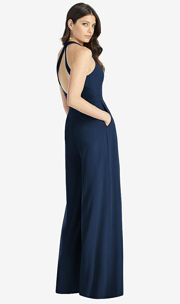 【STYLE: 3046】V-Neck Backless Pleated Front Jumpsuit【COLOR: Midnight Navy】