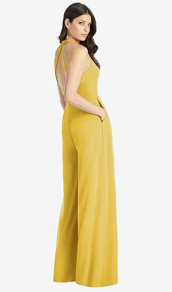 【STYLE: 3046】V-Neck Backless Pleated Front Jumpsuit【COLOR: Marigold】