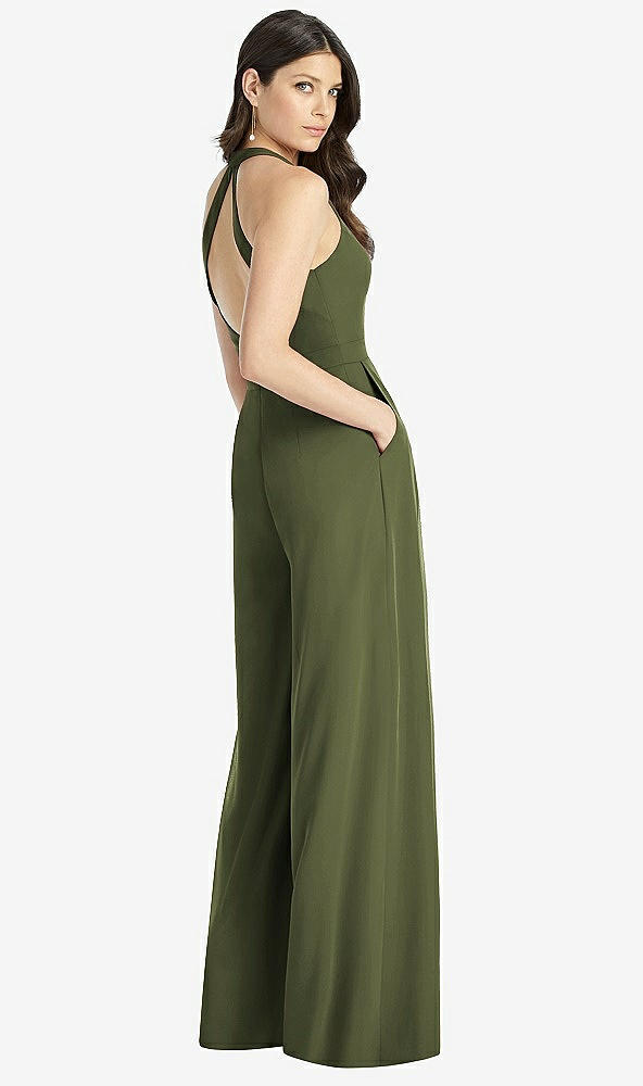 【STYLE: 3046】V-Neck Backless Pleated Front Jumpsuit【COLOR: Olive Green】