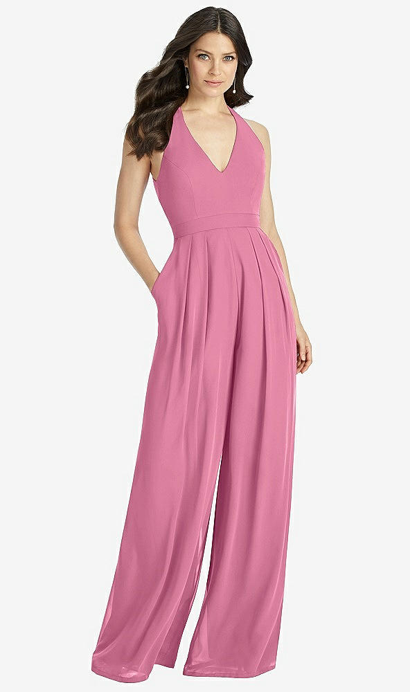【STYLE: 3046】V-Neck Backless Pleated Front Jumpsuit【COLOR: Orchid Pink】