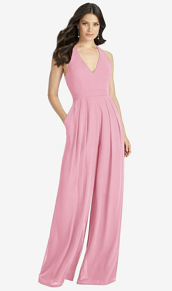 【STYLE: 3046】V-Neck Backless Pleated Front Jumpsuit【COLOR: Peony Pink】