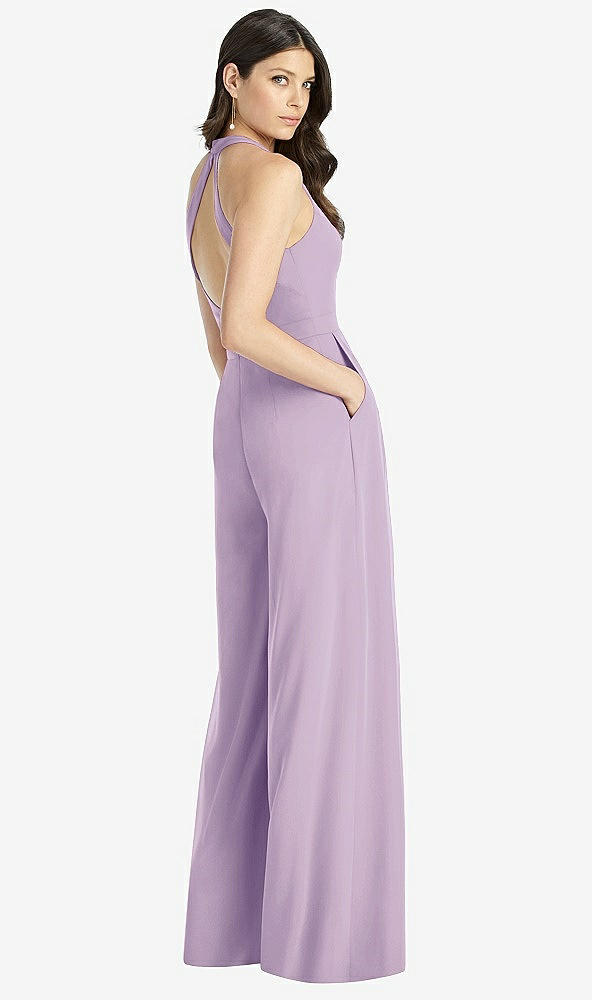 【STYLE: 3046】V-Neck Backless Pleated Front Jumpsuit【COLOR: Pale Purple】