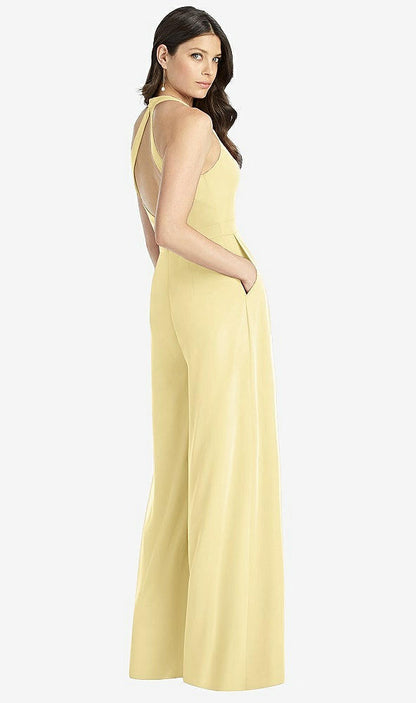 【STYLE: 3046】V-Neck Backless Pleated Front Jumpsuit【COLOR: Pale Yellow】