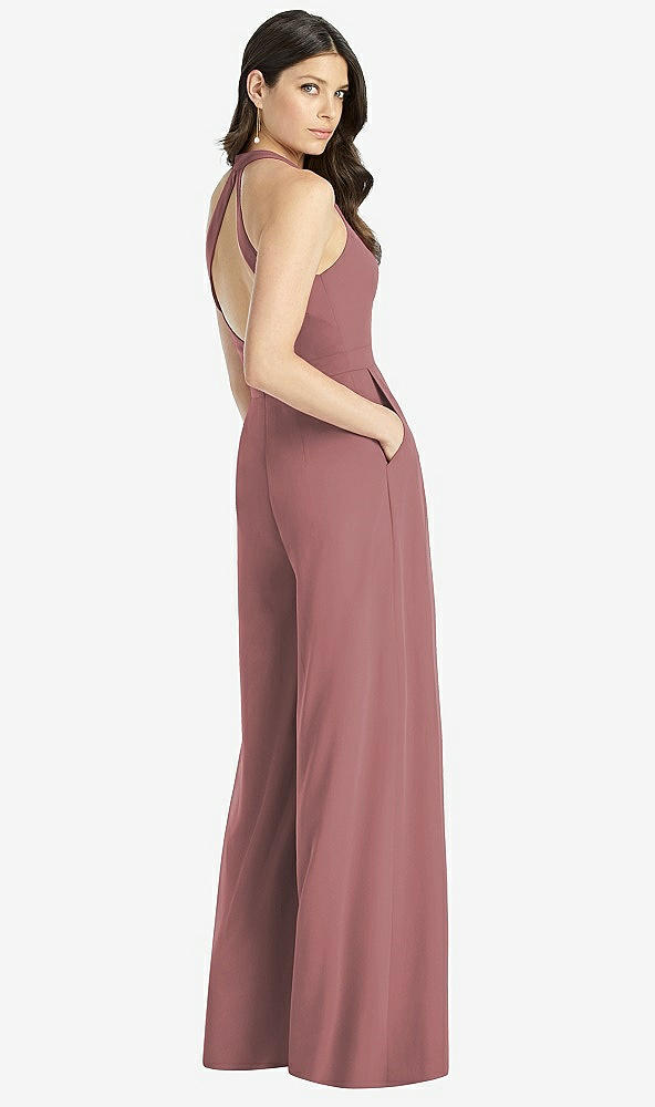 【STYLE: 3046】V-Neck Backless Pleated Front Jumpsuit【COLOR: Rosewood】