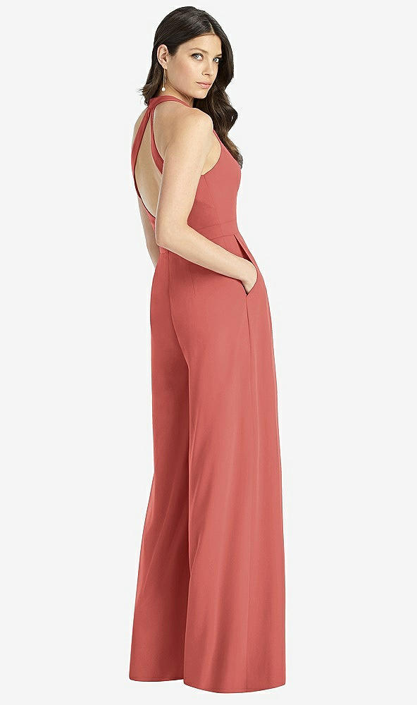 【NEW】【STYLE: 3046】Vネック バックレス プリーツ フロント ジャンプスーツ【COLOR: Coral Pink】【SIZE: 00-30W】