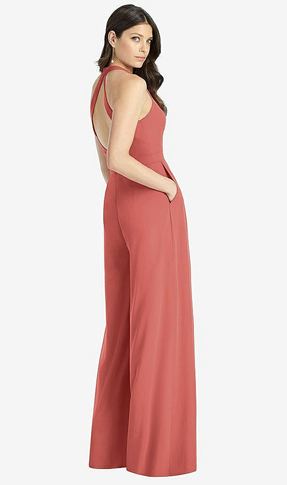 【STYLE: 3046】V-Neck Backless Pleated Front Jumpsuit【COLOR: Coral Pink】