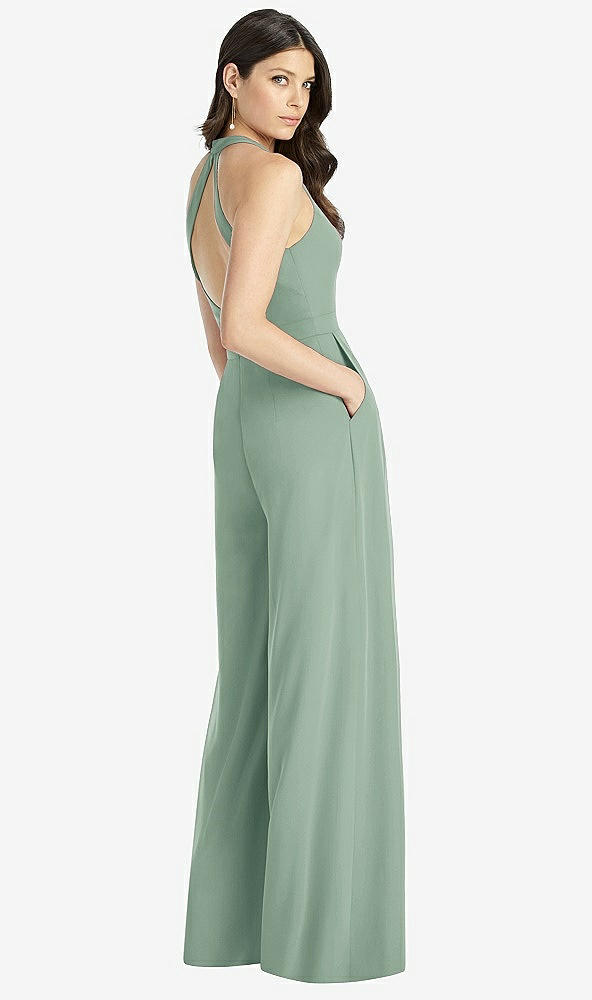 【STYLE: 3046】V-Neck Backless Pleated Front Jumpsuit【COLOR: Seagrass】