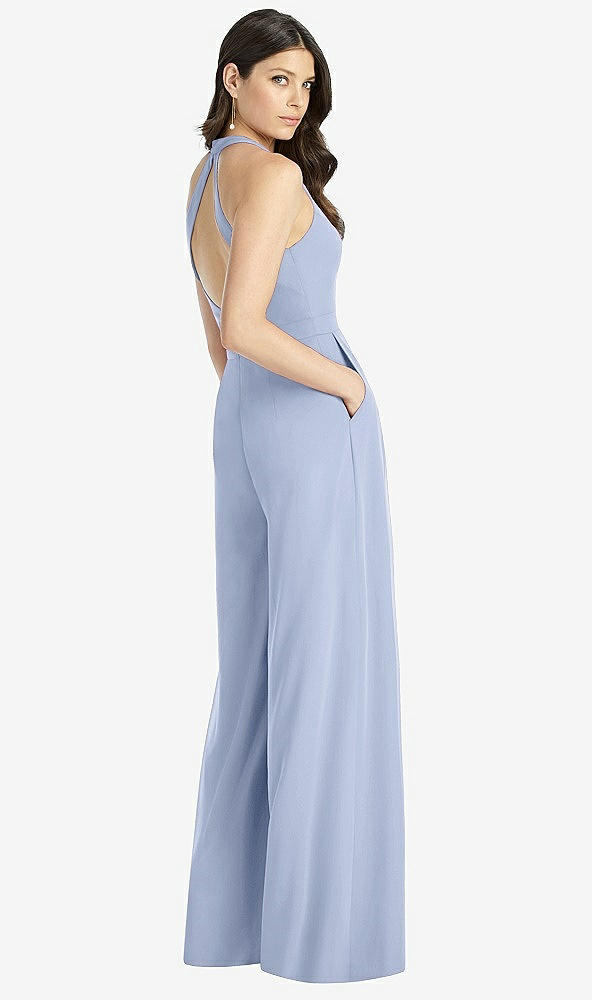【STYLE: 3046】V-Neck Backless Pleated Front Jumpsuit【COLOR: Sky Blue】