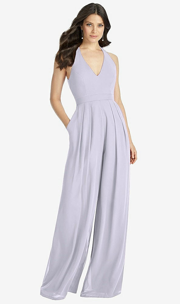 【STYLE: 3046】V-Neck Backless Pleated Front Jumpsuit【COLOR: Silver Dove】
