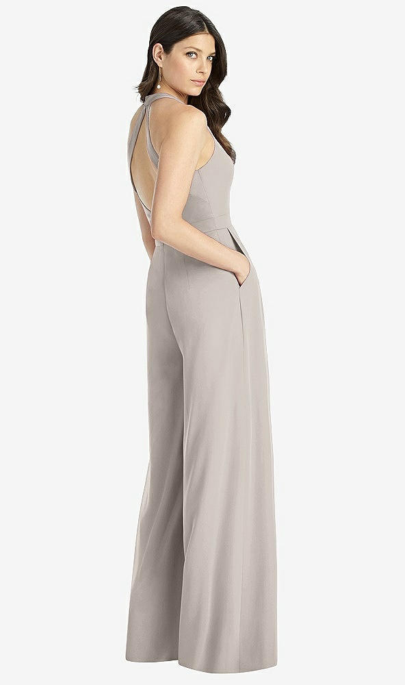 【STYLE: 3046】V-Neck Backless Pleated Front Jumpsuit【COLOR: Taupe】