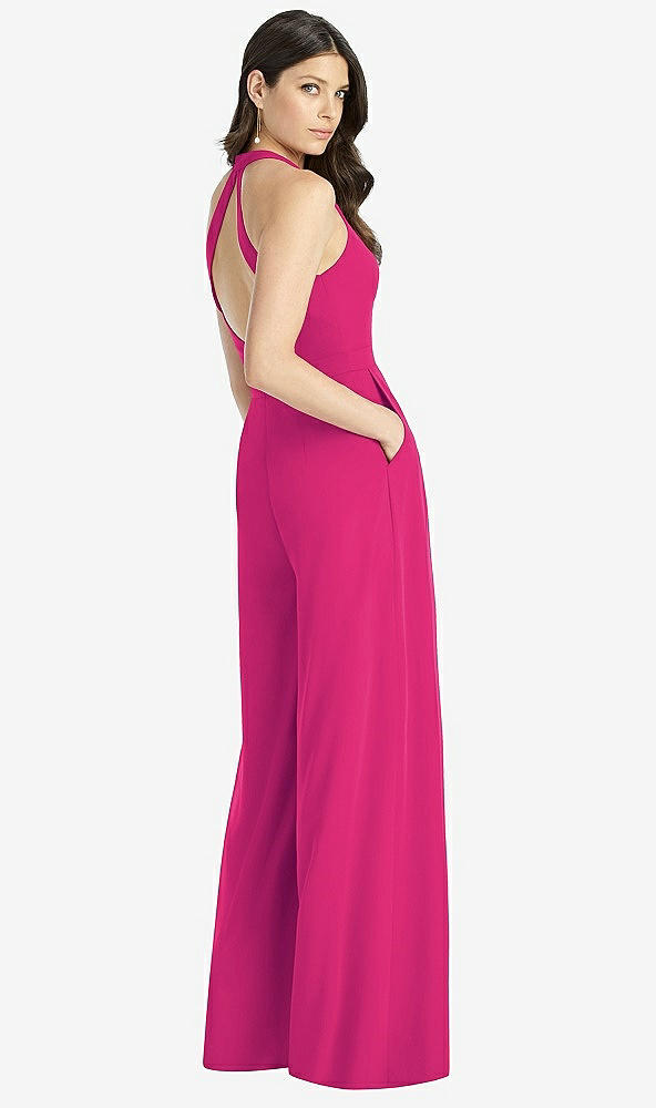 【NEW】【STYLE: 3046】Vネック バックレス プリーツ フロント ジャンプスーツ【COLOR: Think Pink】【SIZE: 00-30W】