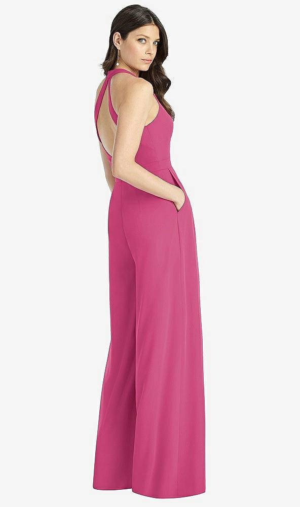 【NEW】【STYLE: 3046】Vネック バックレス プリーツ フロント ジャンプスーツ【COLOR: Tea Rose】【SIZE: 00-30W】