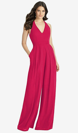 【STYLE: 3046】V-Neck Backless Pleated Front Jumpsuit【COLOR: Vivid Pink】