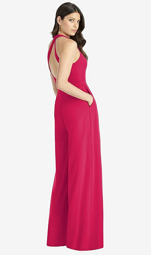 【STYLE: 3046】V-Neck Backless Pleated Front Jumpsuit【COLOR: Vivid Pink】