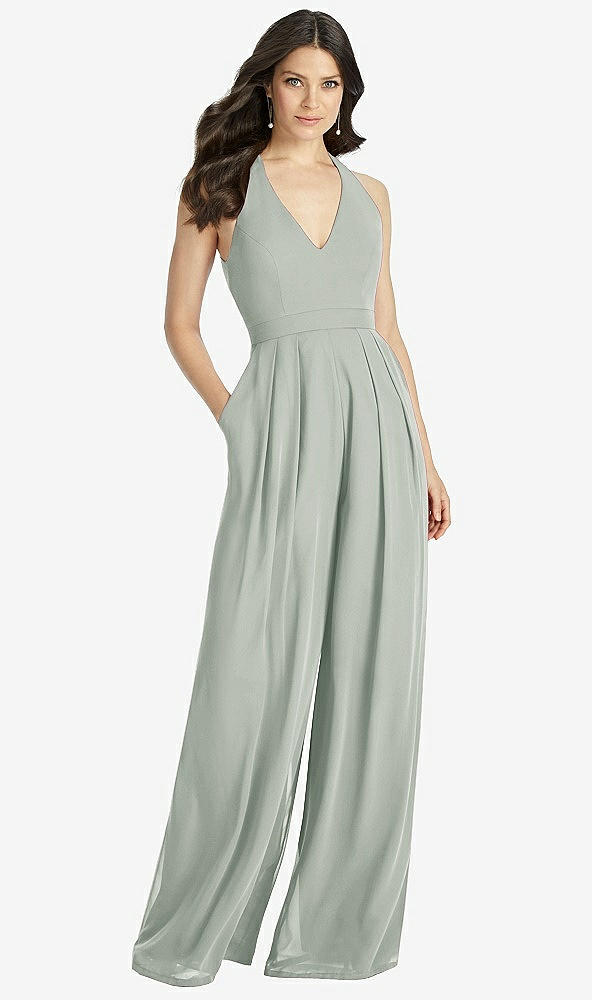 【STYLE: 3046】V-Neck Backless Pleated Front Jumpsuit【COLOR: Willow Green】