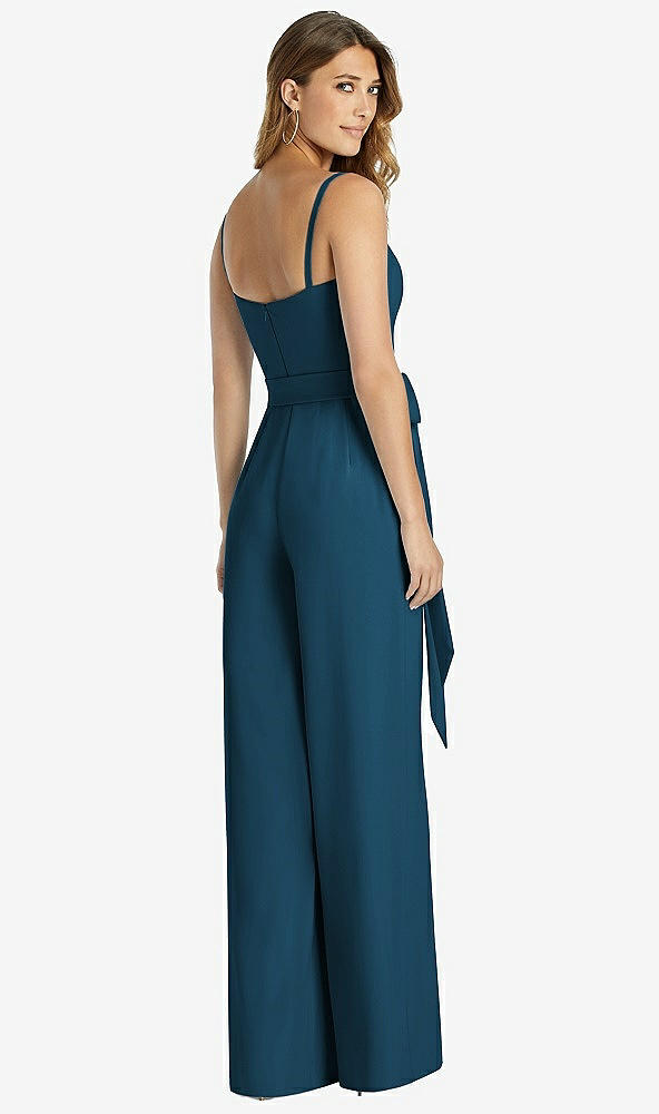 【STYLE: 3045】Spaghetti Strap Crepe Jumpsuit with Sash - Alana 【COLOR: Atlantic Blue】