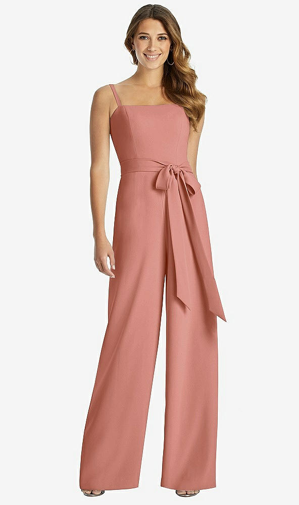 【STYLE: 3045】Spaghetti Strap Crepe Jumpsuit with Sash - Alana 【COLOR: Desert Rose】