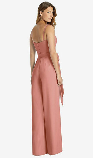 【STYLE: 3045】Spaghetti Strap Crepe Jumpsuit with Sash - Alana 【COLOR: Desert Rose】