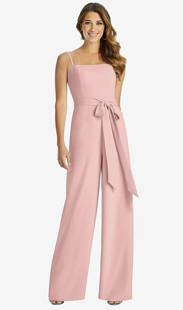 【STYLE: 3045】Spaghetti Strap Crepe Jumpsuit with Sash - Alana 【COLOR: Rose - PANTONE Rose Quartz】