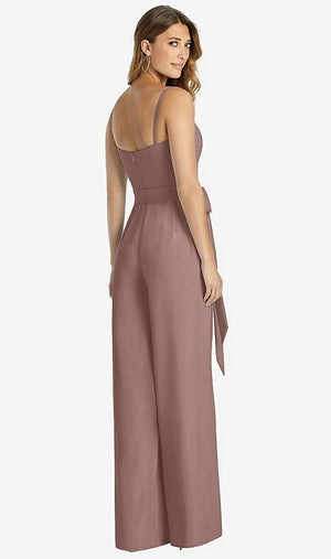 【STYLE: 3045】Spaghetti Strap Crepe Jumpsuit with Sash - Alana 【COLOR: Sienna】