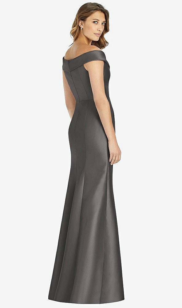 【STYLE: D760】Off-the-Shoulder Cuff Trumpet Gown with Front Slit【COLOR: Caviar Gray】