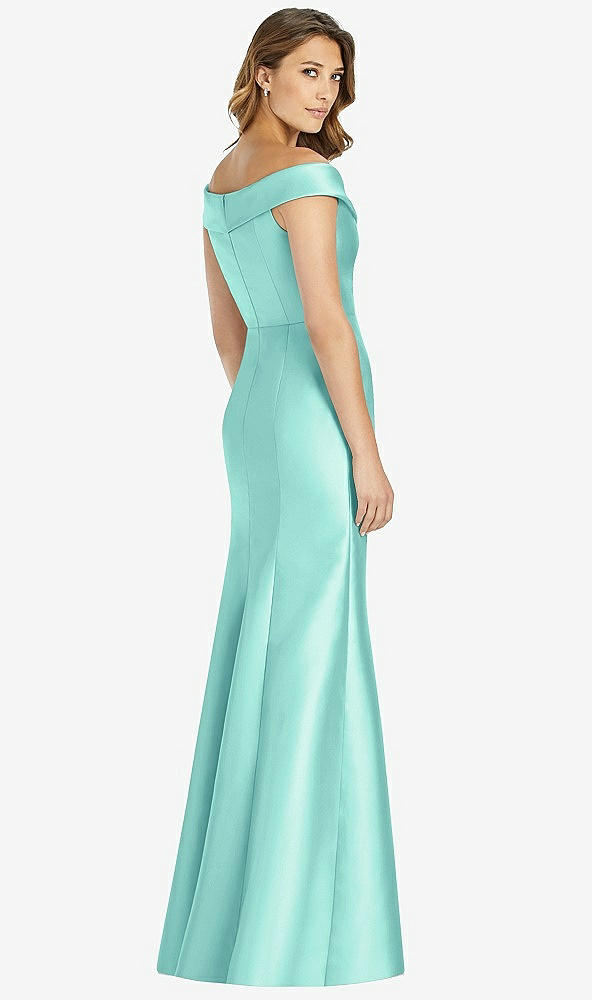 【STYLE: D760】Off-the-Shoulder Cuff Trumpet Gown with Front Slit【COLOR: Coastal】