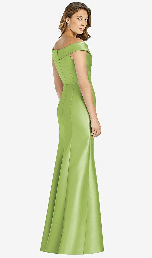 【STYLE: D760】Off-the-Shoulder Cuff Trumpet Gown with Front Slit【COLOR: Mojito】