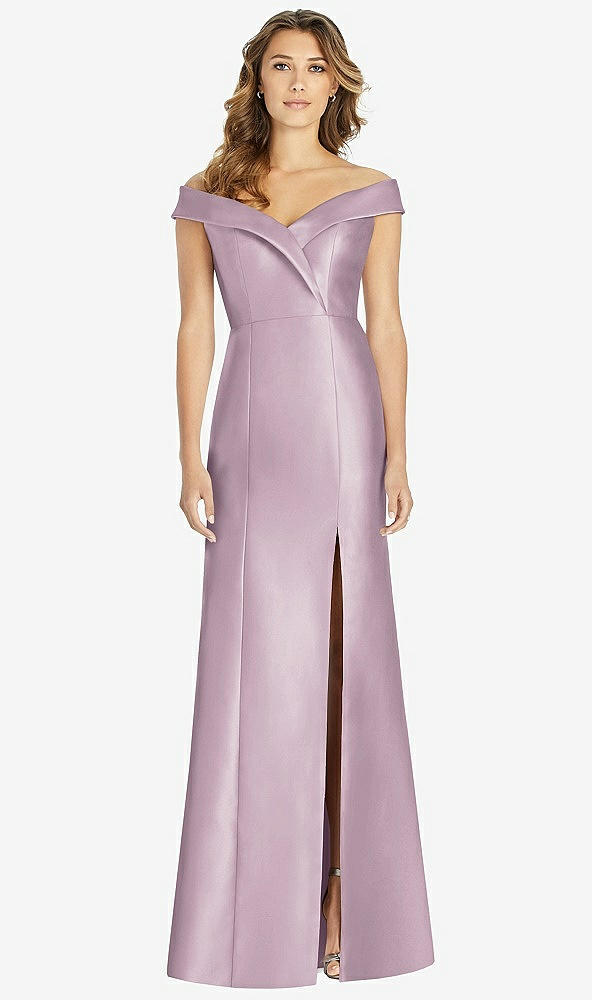 【STYLE: D760】Off-the-Shoulder Cuff Trumpet Gown with Front Slit【COLOR: Suede Rose】